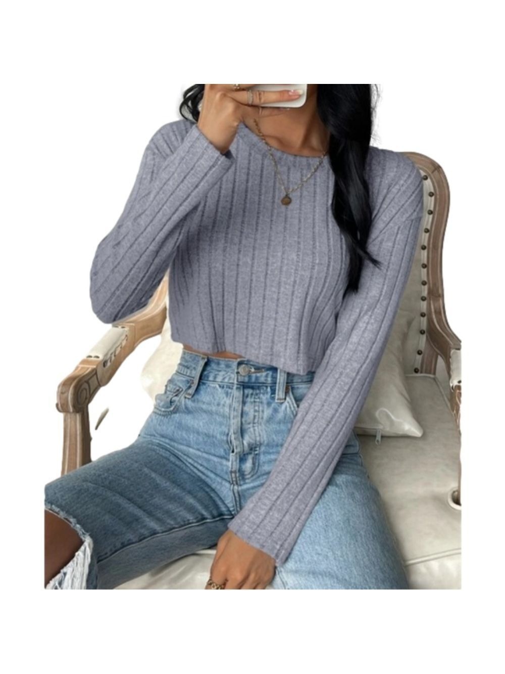 SHEIN EZwear Scoop Neck Rib Knit Crop Tee - Size Medium